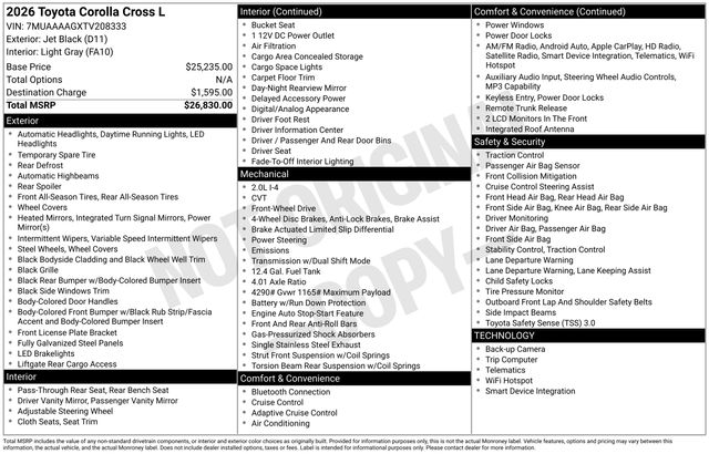 Jet Black 2026 Toyota Corolla Cross SUV / Crossover Front-Wheel Drive Continuously Variable Transmission