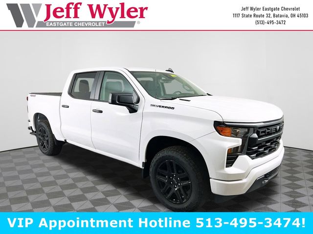 White 2026 Chevrolet Silverado 1500 Custom Crew Cab 4WD Pickup Truck Four-Wheel Drive Automatic
