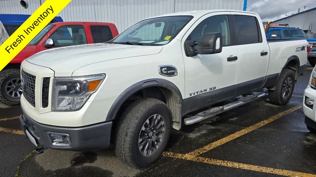 Pearl White 2018 Nissan Titan XD PRO-4X Crew Cab 4WD Pickup Truck Four-Wheel Drive 6-Speed Automatic