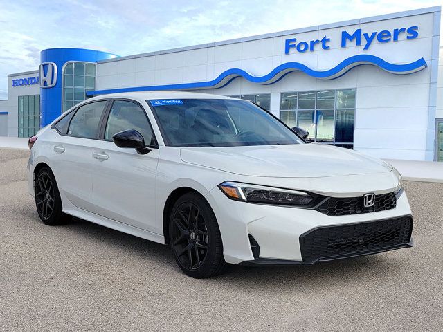 Platinum White Pearl 2025 Honda Civic Sport FWD Sedan Front-Wheel Drive Continuously Variable Transmission