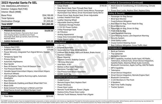 Calypso Red 2023 Hyundai Santa Fe SUV / Crossover All-Wheel Drive 8-Speed Automatic