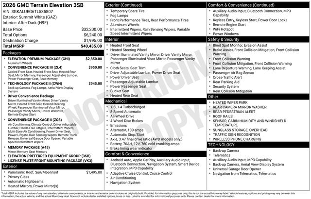 2026 Summit White GMC Terrain Elevation AWD SUV