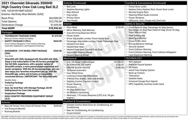 Northsky Blue Metallic 2021 Chevrolet Silverado 3500HD Pickup Truck Four-Wheel Drive Automatic