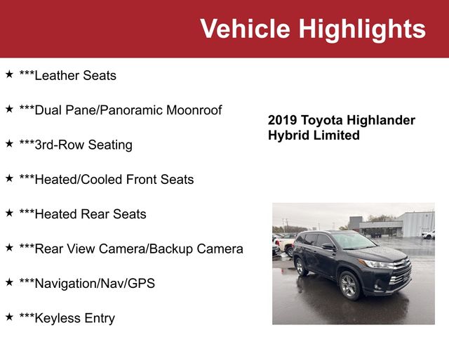 2019 Midnight Black Metallic Toyota Highlander Hybrid Limited AWD SUV