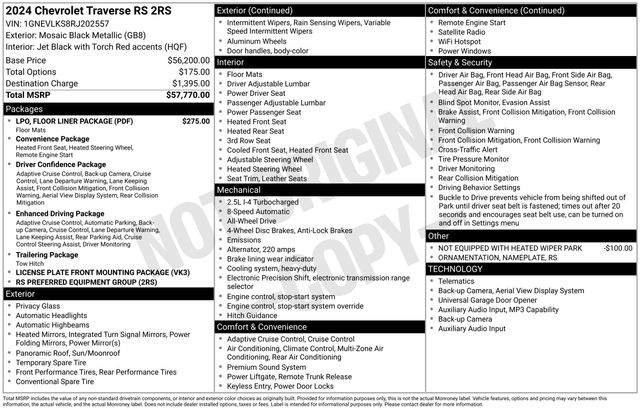 2024 Chevrolet Traverse AWD RS