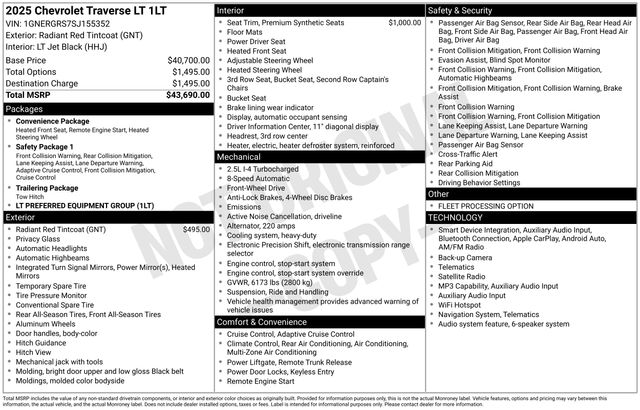 Radiant Red Tintcoat 2025 Chevrolet Traverse SUV / Crossover Front-Wheel Drive 8-Speed Automatic