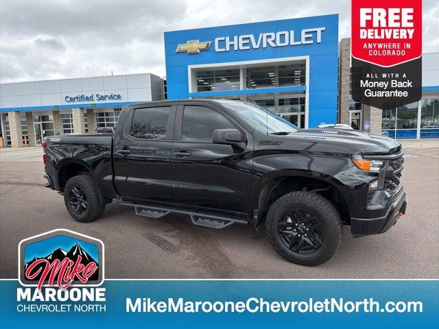 Black 2024 Chevrolet Silverado 1500 Custom Trail Boss Crew Cab 4WD Pickup Truck Four-Wheel Drive 8-Speed Automatic