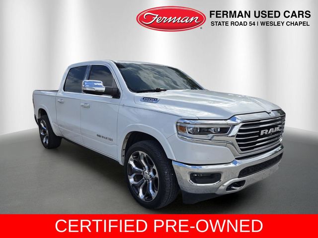 Ivory White Tri-Coat Pearlcoat 2020 RAM 1500 Laramie Longhorn Crew Cab RWD Pickup Truck 4X2 8-Speed Automatic