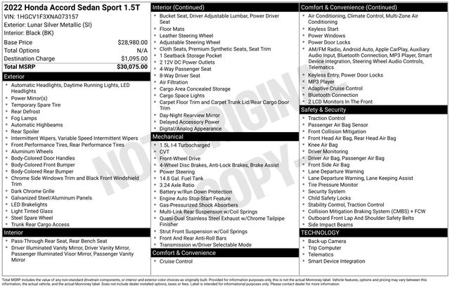 used 2022 Honda Accord car, priced at $22,999