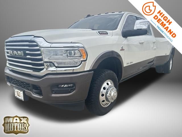 Pearl White 2023 RAM 3500 Limited Longhorn Crew Cab LB DRW 4WD Pickup Truck Four-Wheel Drive 6-Speed Automatic