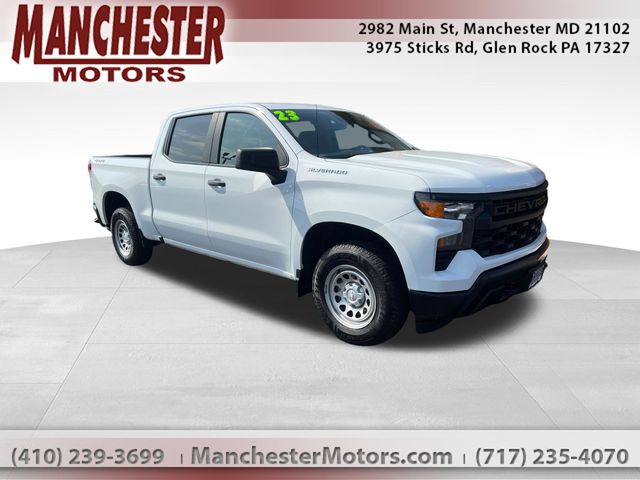 Summit White 2023 Chevrolet Silverado 1500 Work Truck Crew Cab 4WD Pickup Truck Four-Wheel Drive 8-Speed Automatic