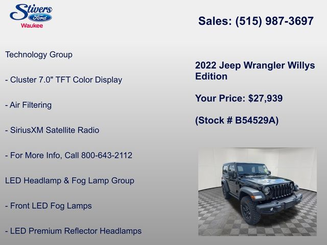 2022 Black Clearcoat Jeep Wrangler Willys 4X4 SUV