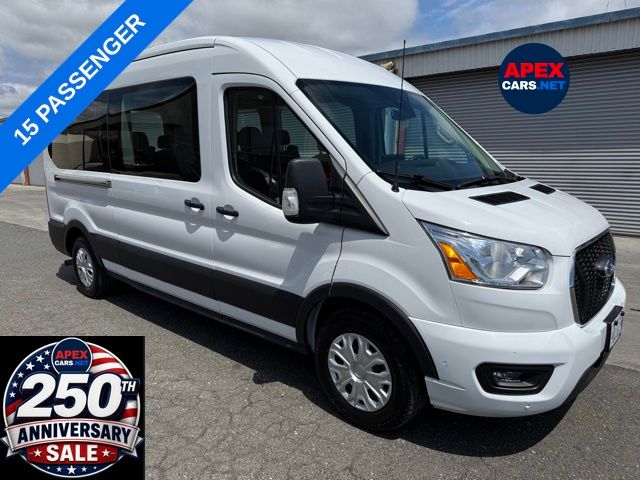 Oxford White 2022 Ford Transit Passenger 350 XLT Medium Roof LB RWD Van Rear-Wheel Drive