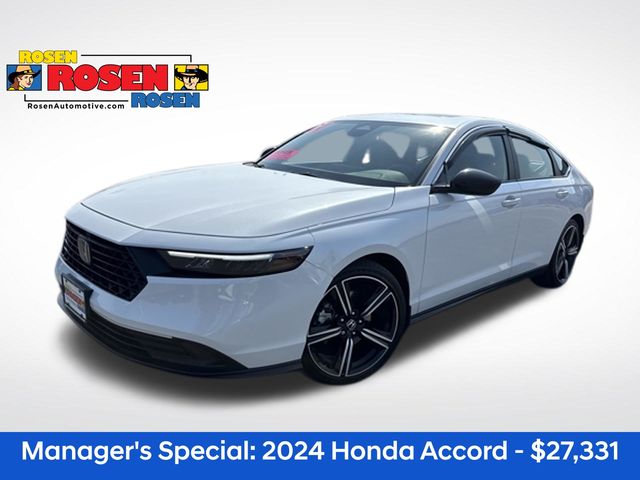 White 2024 Honda Accord Hybrid Sport FWD Sedan Front-Wheel Drive Continuously Variable Transmission