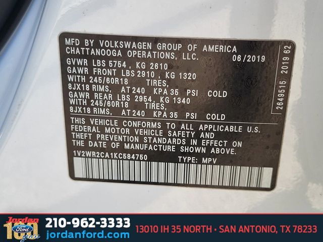 Used Car 2019 Volkswagen Atlas  3.6l V6 Se For Sale Under $15,000 In San Antonio, Texas