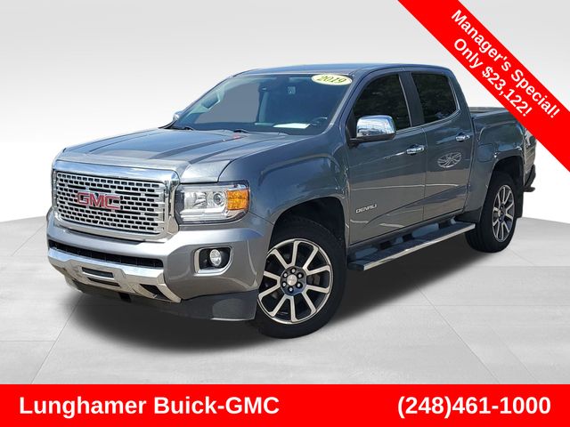 Gray (Satin Steel Metallic) 2019 GMC Canyon Denali Crew Cab 4WD Pickup Truck Four-Wheel Drive 6-Speed Automatic