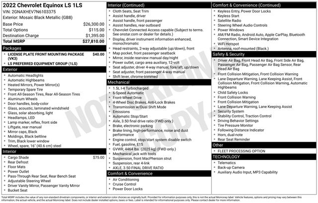 Mosaic Black Metallic 2022 Chevrolet Equinox LS FWD with 1LS SUV / Crossover Front-Wheel Drive 6-Speed Automatic Overdrive