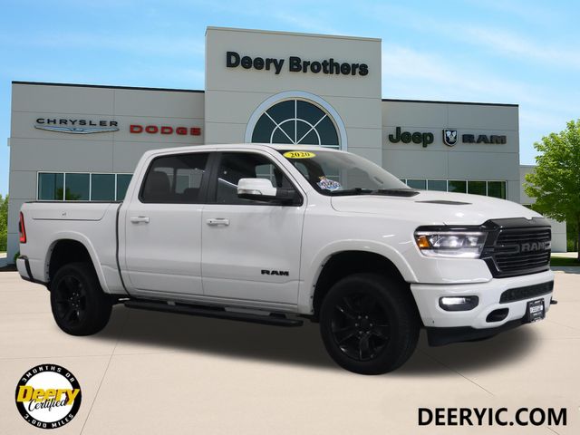 Ivory White Tri-Coat Pearlcoat 2020 RAM 1500 Laramie Crew Cab 4WD Pickup Truck Four-Wheel Drive 8-Speed Automatic