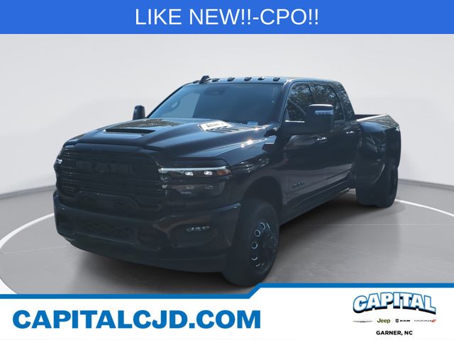 Diamond Black Crystal Pearlcoat 2025 RAM 3500 Laramie Mega Cab DRW 4WD Pickup Truck Four-Wheel Drive 8-Speed Automatic
