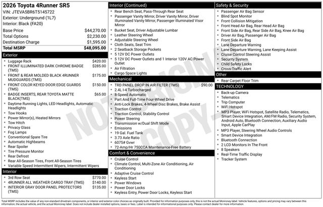 Underground 2026 Toyota 4Runner SUV / Crossover Four-Wheel Drive 8-Speed Automatic