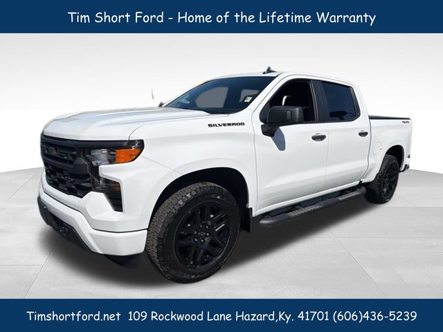Summit White 2024 Chevrolet Silverado 1500 Custom Crew Cab 4WD Pickup Truck Four-Wheel Drive 8-Speed Automatic