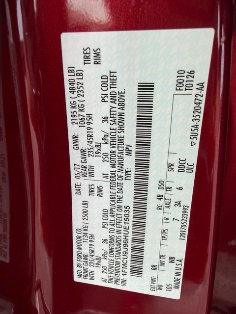 2017 Ruby Red Metallic Tinted Clearcoat Ford Escape Titanium 4X4 SUV