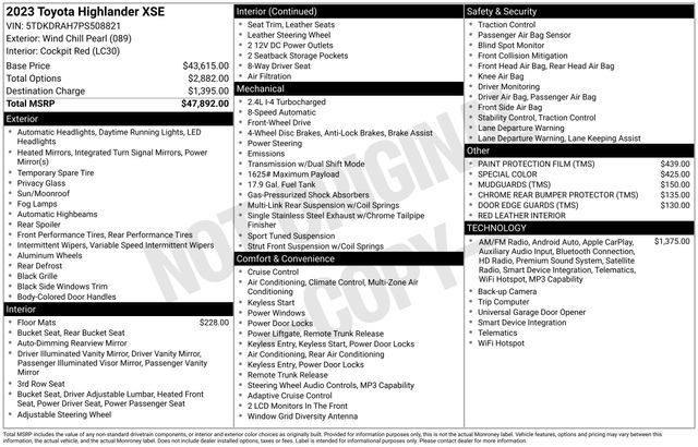 used 2023 Toyota Highlander car, priced at $39,495