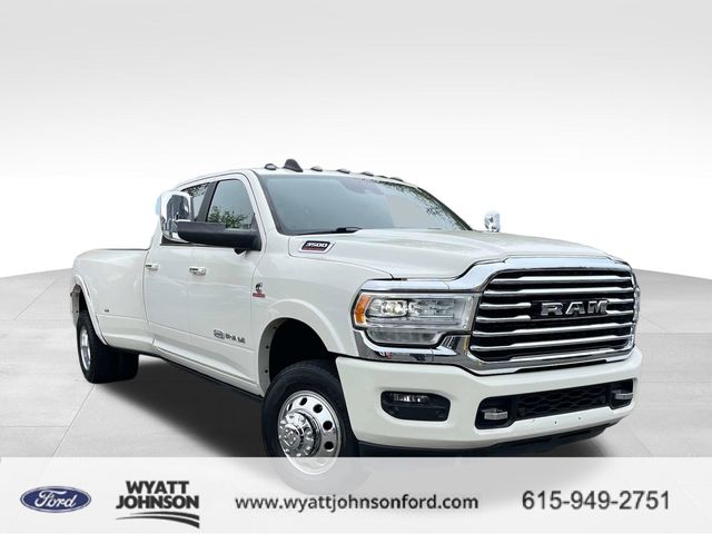 Pearl White 2019 RAM 3500 Laramie Longhorn Crew Cab LB DRW 4WD Pickup Truck Four-Wheel Drive 6-Speed Automatic