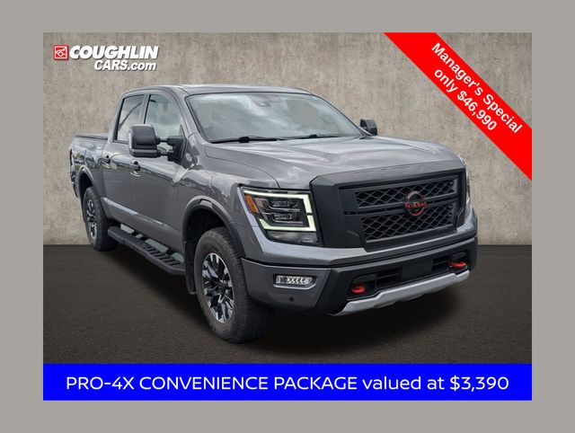 Gray (Gun Metallic) 2024 Nissan Titan Pickup Truck Four-Wheel Drive 9-Speed Automatic