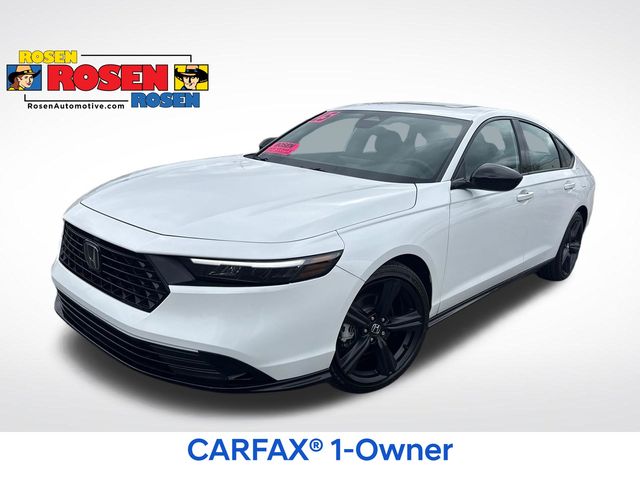 White 2025 Honda Accord Hybrid Sedan Front-Wheel Drive Continuously Variable Transmission