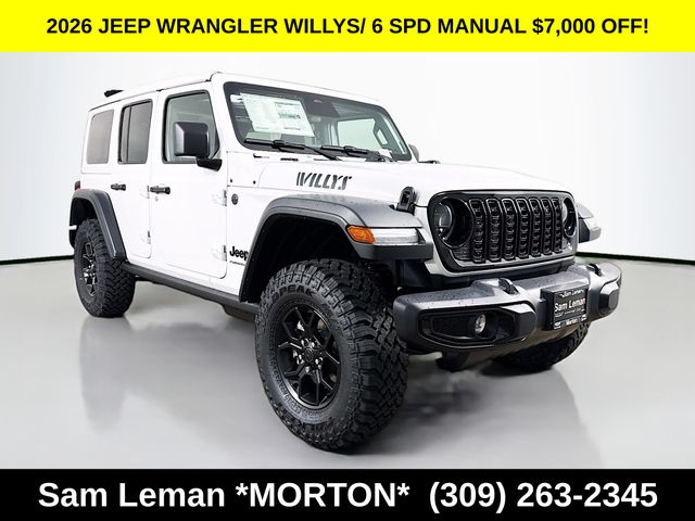 Bright White Clearcoat 2026 Jeep Wrangler Willys 4-Door 4WD SUV / Crossover Four-Wheel Drive 6-Speed Manual