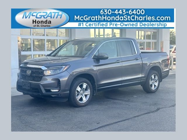 Gray (Modern Steel Metallic) 2025 Honda Ridgeline Pickup Truck All-Wheel Drive 9-Speed Automatic