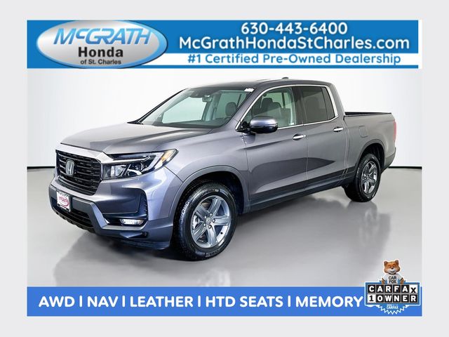 Gray (Modern Steel Metallic) 2023 Honda Ridgeline RTL-E AWD Pickup Truck All-Wheel Drive 9-Speed Automatic