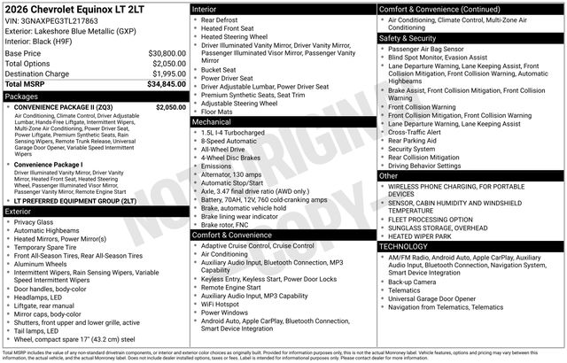 Lakeshore Blue Metallic 2026 Chevrolet Equinox SUV / Crossover Four-Wheel Drive 8-Speed Automatic
