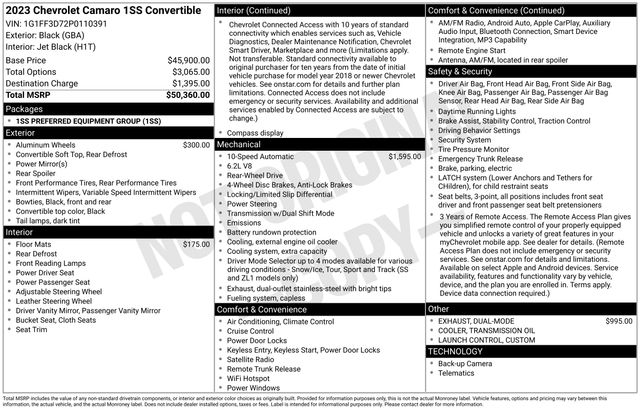 2023 Chevrolet Camaro 1SS Convertible RWD