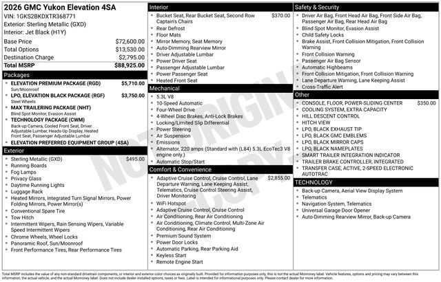 Sterling Metallic 2026 GMC Yukon SUV / Crossover Four-Wheel Drive Automatic