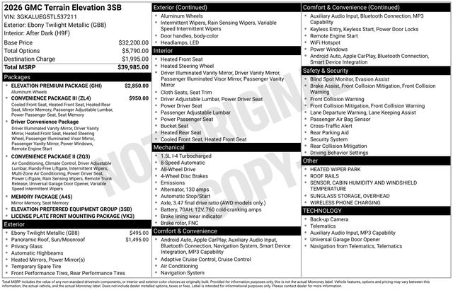 2026 Ebony Twilight Metallic GMC Terrain Elevation AWD SUV