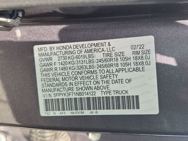 Used 2022 Honda Ridgeline RTL-E 4D Crew Cab