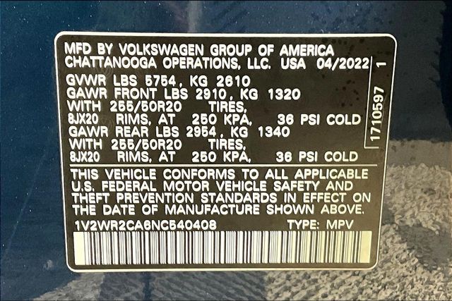 2022 Volkswagen Atlas 3.6L V6 SE w/Technology photo