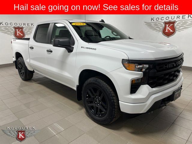 Summit White 2024 Chevrolet Silverado 1500 Custom Crew Cab 4WD Pickup Truck Four-Wheel Drive 8-Speed Automatic