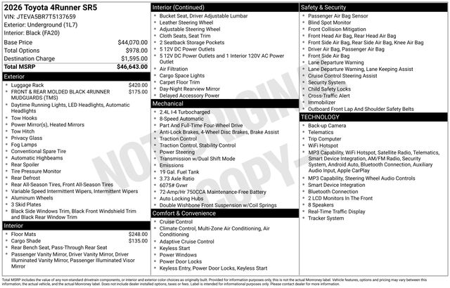 Underground 2026 Toyota 4Runner SUV / Crossover Four-Wheel Drive 8-Speed Automatic