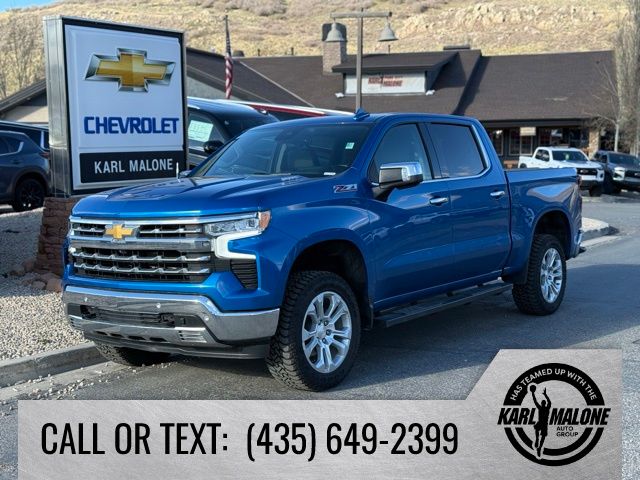 Glacier Blue Metallic 2023 Chevrolet Silverado 1500 LTZ Crew Cab 4WD Pickup Truck Four-Wheel Drive Automatic