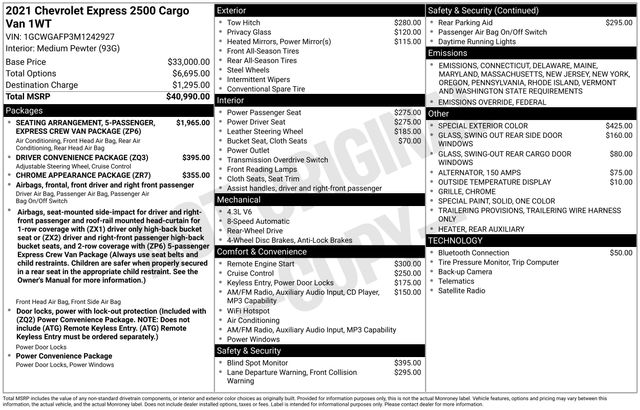 Used 2021 Chevrolet Express 2500 For Sale in Grove City, OH