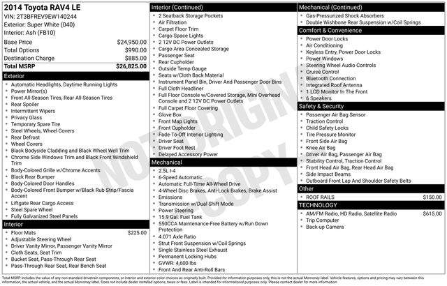2014 Super White Toyota RAV4 LE AWD SUV