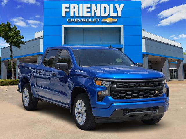 Glacier Blue Metallic 2024 Chevrolet Silverado 1500 Custom Crew Cab 4WD Pickup Truck Four-Wheel Drive 8-Speed Automatic