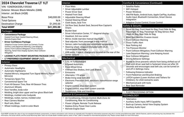 Mosaic Black Metallic 2024 Chevrolet Traverse LT FWD SUV / Crossover Front-Wheel Drive 8-Speed Automatic