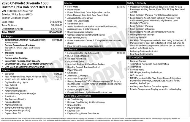 White 2026 Chevrolet Silverado 1500 Pickup Truck Four-Wheel Drive 8-Speed Automatic