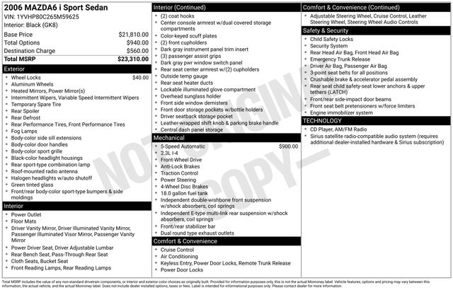 Glacier Silver 2006 Mazda MAZDA6 i 4dr Sedan Sedan Front-Wheel Drive 5-Speed Automatic