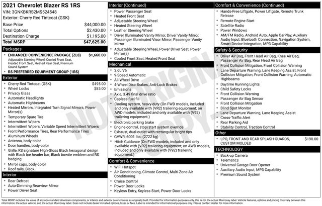 used 2021 Chevrolet Blazer car, priced at $24,287