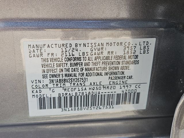 2025 Nissan Sentra S Gray at Bravo Nissan